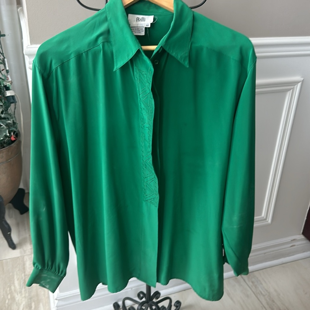 Vintage long sleeved emerald green shirt,size 46,oversized